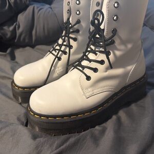 Dr. Martens White Combat Boots with Black Laces